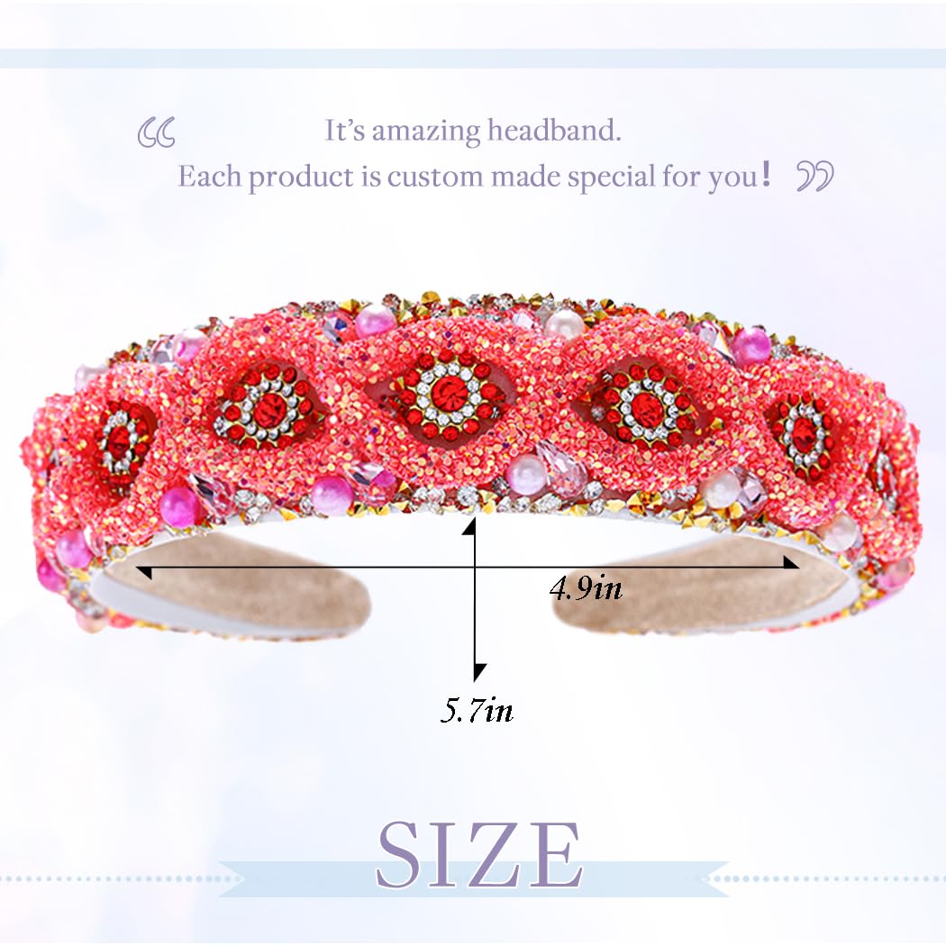 Barode Rhinestone Headbands Blue Glitter Crystal Wide Headband Bejewelled Hairband Pearl Bling Hair Accessories for Women (Orange)