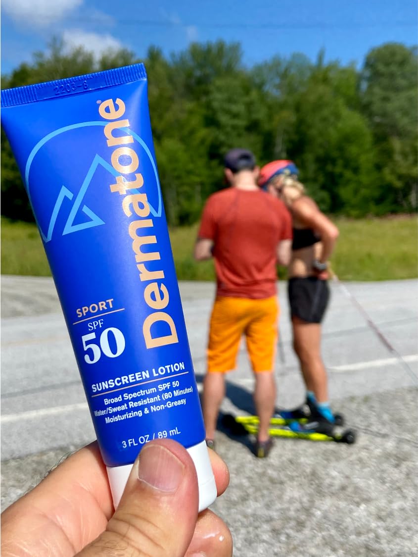 Dermatone Sport Sunscreen Lotion SPF 50 | Water Resistant (80 min), Oxybenzone and Octinoxate Free Sunscreen for Body and Face | Moisturizing Broad Spectrum UVA/UVB Protection SPF Lotion | 3oz