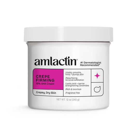 AmLactin Crepe Firming Cream - Therapeutic Skin Tightening Cream for Body – No-Scrub Exfoliator and Moisturizer with 15% Lactic Acid AHA, 12 oz (Packaging May Vary)