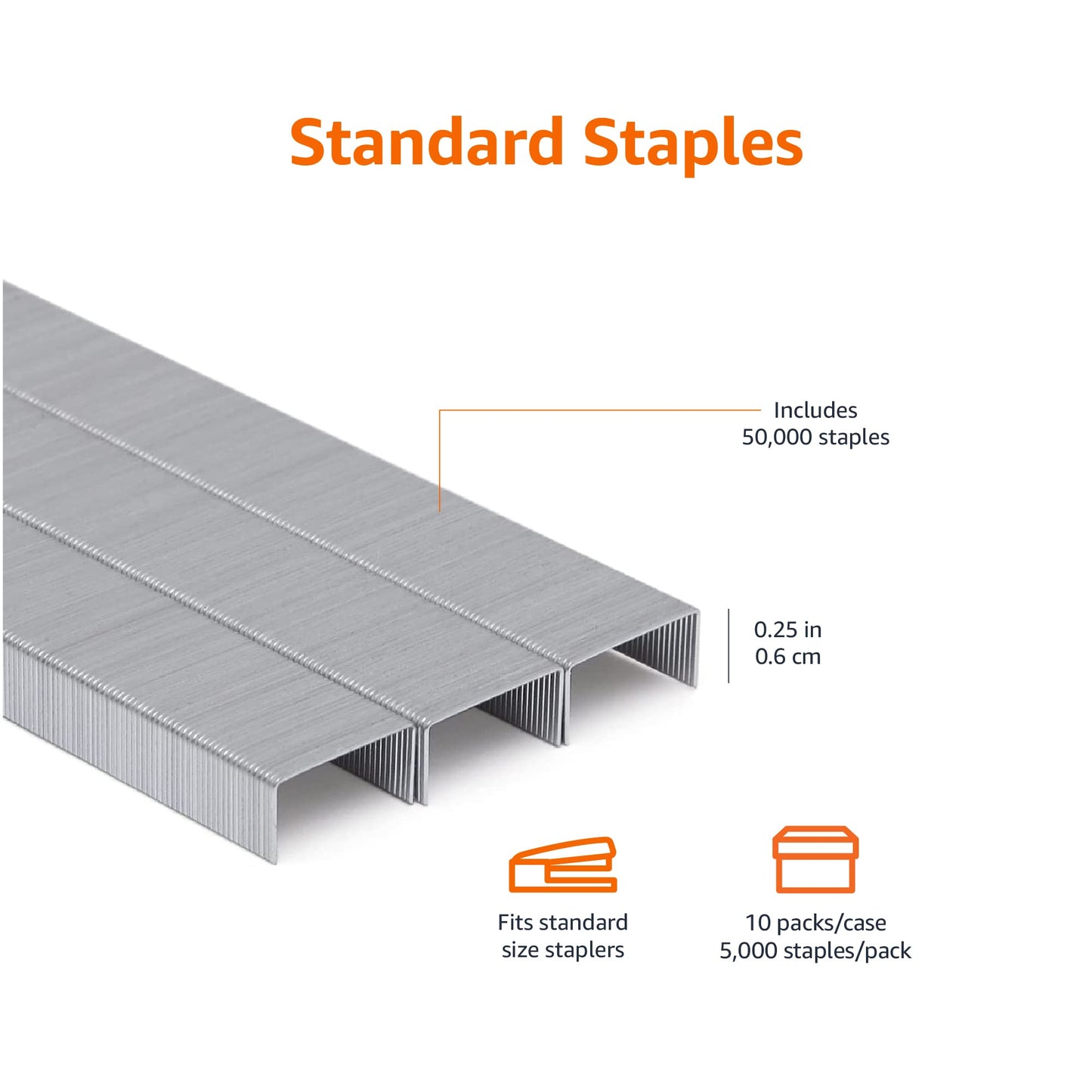 Amazon Basics Standard Stapler Staples, 1/4" Length, 50000 Count, 10-Pack of 5000, Silver