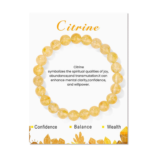 Citrine Bracelet for Women 8mm Real Crystal Yellow Citrine Bead Bracelet Natural Stone Bracelet Stretch Gemstone Bracelets Citrine Jewelry for Women Girls