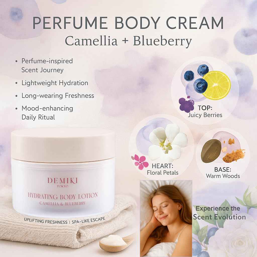 DEMIKI Body Lotion Moisturizer Skin Care with Squalane and Amino Acids - Japanese Body Lotion for Women, Beauty & Personal Care Body Cream, Perfume Moisturizer Skincare for Dry Skin 7.12fl.oz