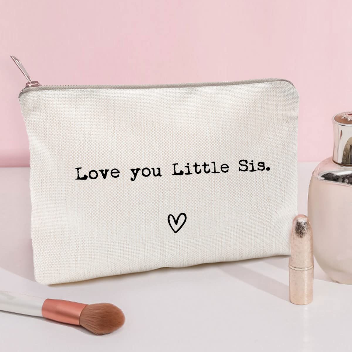 Love you Little Sis, Sister Gift, Missing You, Send Love, Makeup Case, Toiletry Bag, Gift for Friend, Makeup Bag for Little Sis, Sister Birthday Gifts