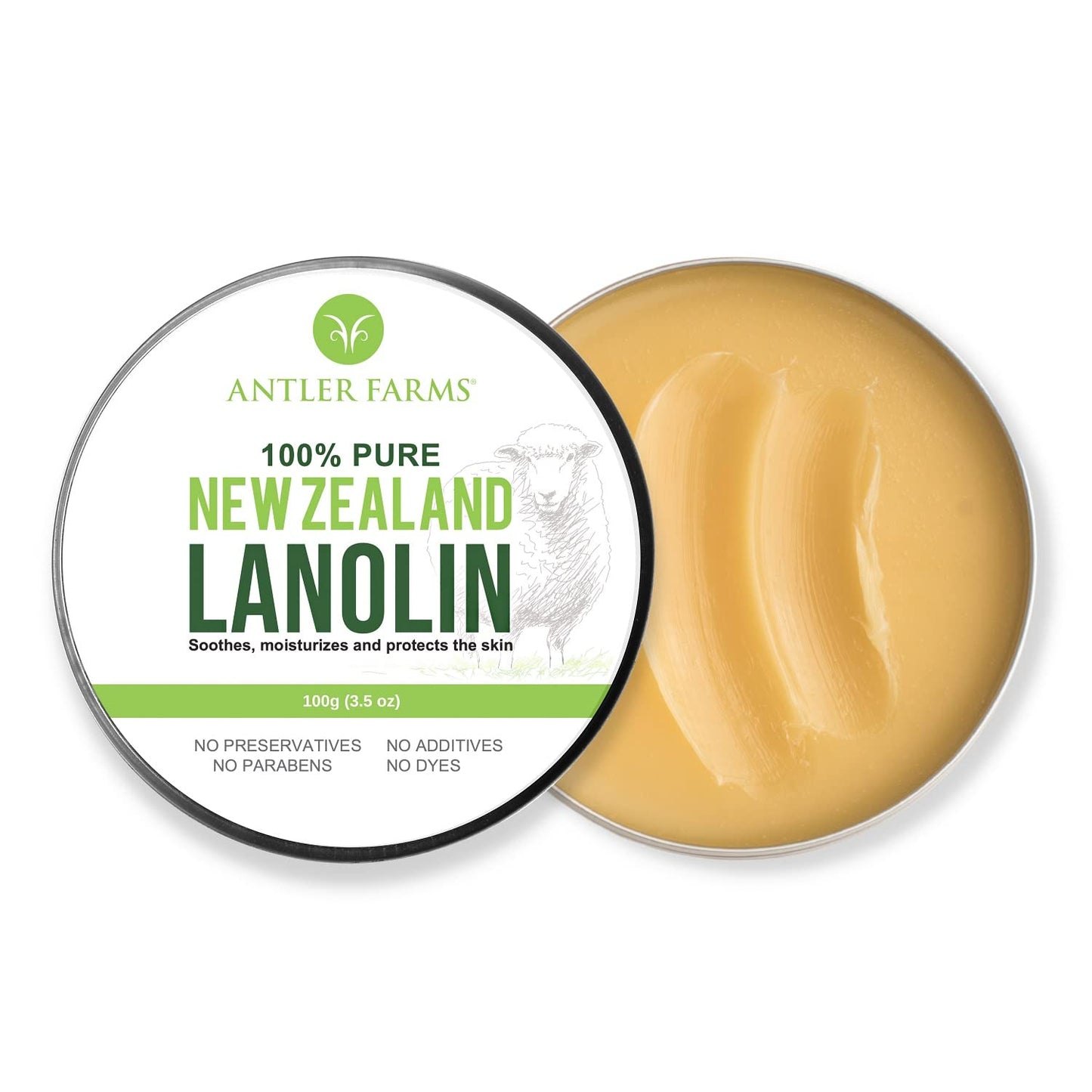 Antler Farms - 100% Pure New Zealand Lanolin, 100g, Skin Moisturizer and Protectant, Refined USP Grade Balm