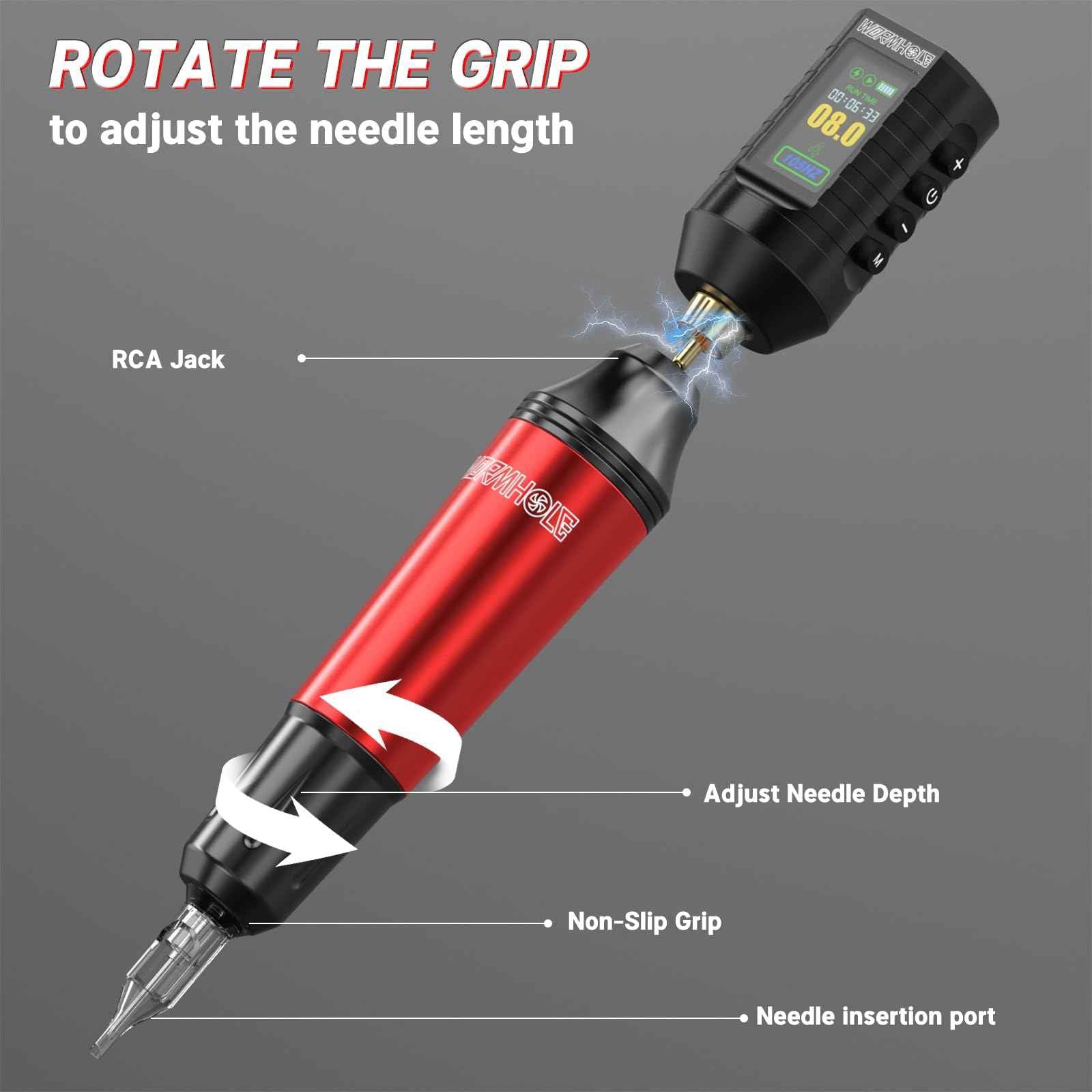 Wormhole Wireless Tattoo Practice Gun Kit with 1,800mAh Battery LED Digital Display, 20PCS Tattoo Needles Wireless Tattoo Machine Kit Aluminum Alloy for Beginner and Tattooist WTK296