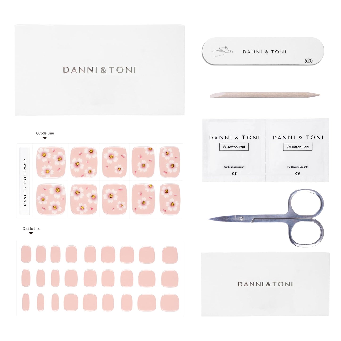 DANNI & TONI Semi Cured Gel Toenail Strips (Flowers) Nude Gel Toenail Stickers Petals Glazed Gel Pedi Wraps 37 Stickers