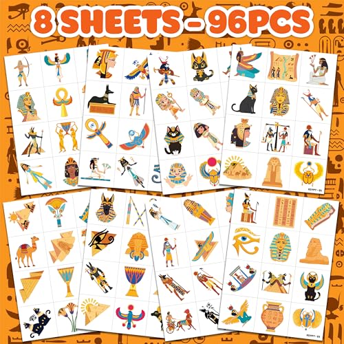 96 PCS Ancient Egypt Temporary Tattoos for Kids Party
