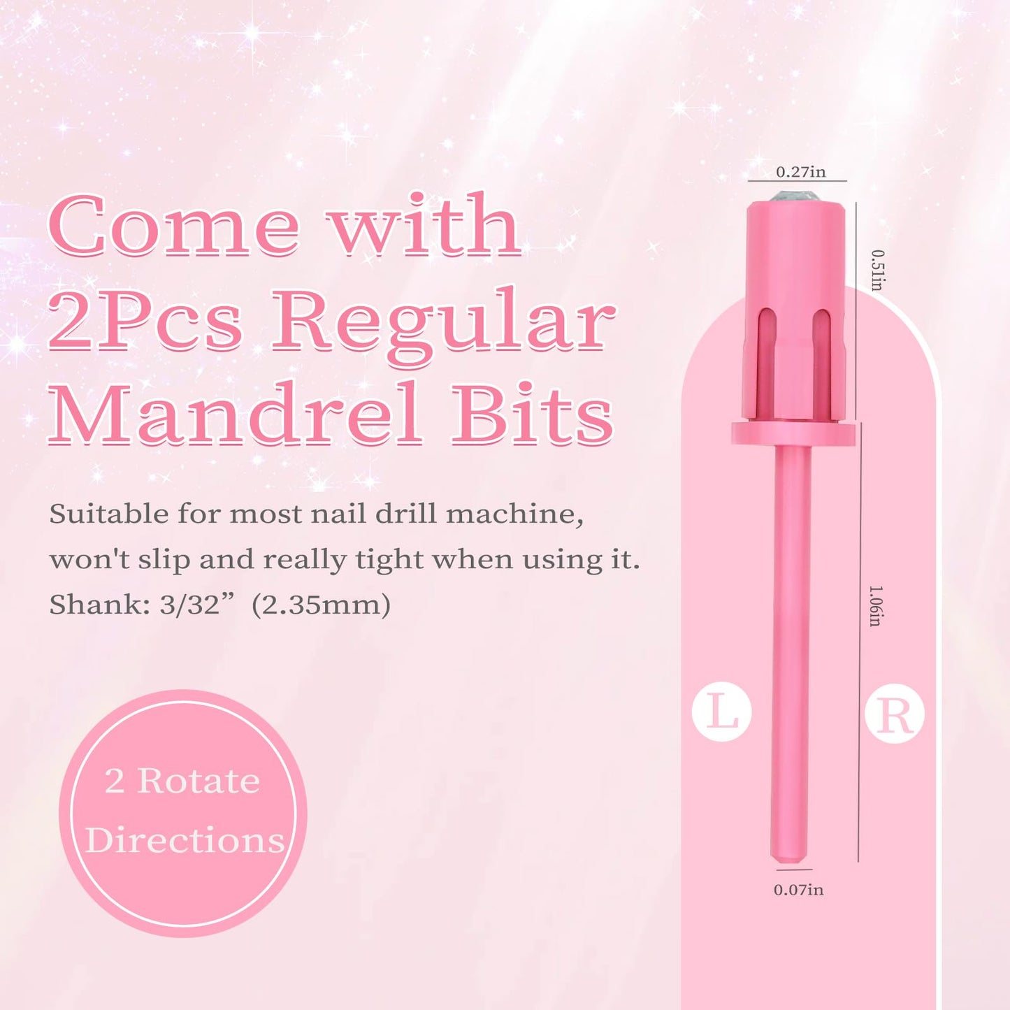 BQAN 2Pcs Nail Drill Mandrel Bit - Crystal Top Easy Off Nail Drill Bits for Sanding Bands, Suitable for Acrylic Nails, Gel Manicures and Pedicures (Pink)