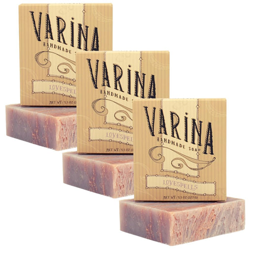 Varina Natural Lovespells Bar Soap - Gentle Cleansing for Sensitive Skin, Fruity - 3 Pack