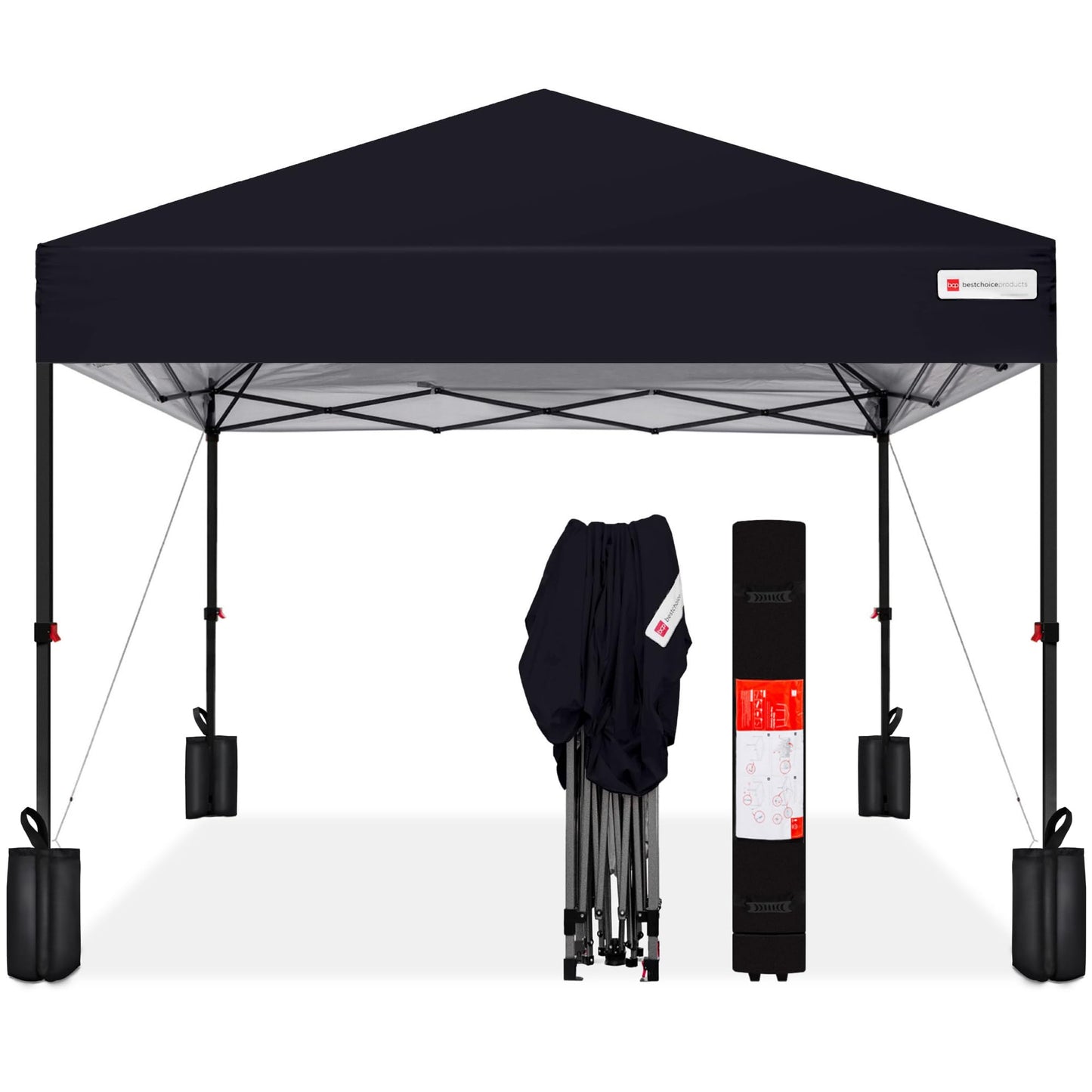 Best Choice Products 8x8ft 1-Person Setup Pop Up Canopy Tent Instant Portable Shelter w/ 1-Button Push, Case, 4 Weight Bags - Black