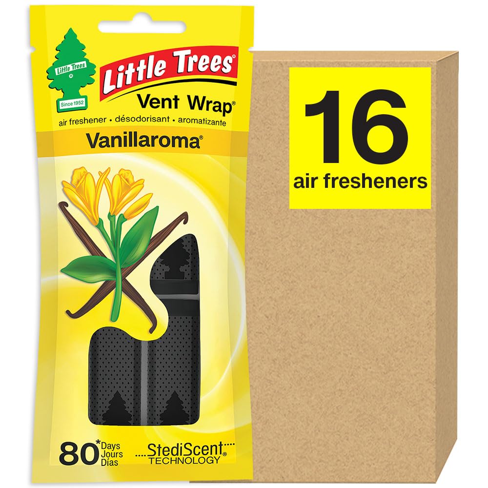 LITTLE TREES Car Air Freshener. Vent Wrap Provides Long-Lasting Scent, Slip on Vent Blade. Vanillaroma, 16 Air Fresheners, 4 Count (Pack of 4)