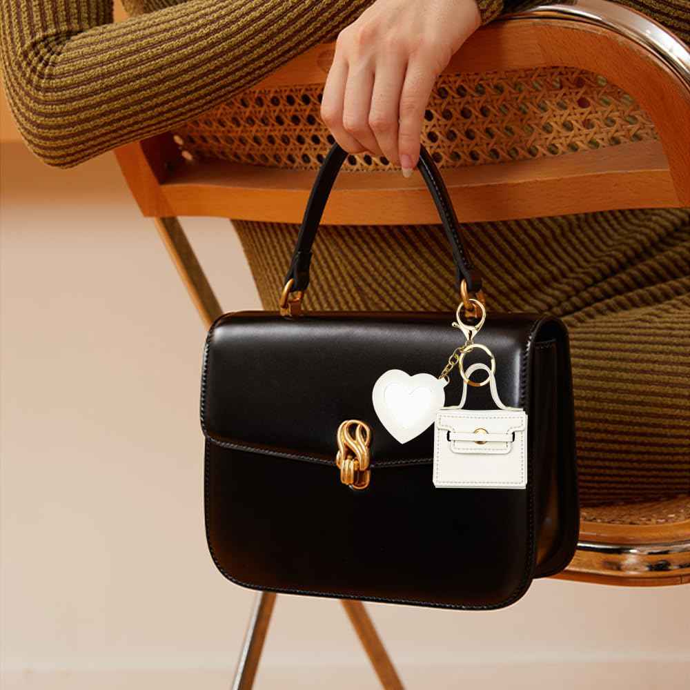 Arvintas 4PCS Super Smalls Makeup Bag with Mirror Mini Makeup Bag for Women, Coin Wallet, Bag Charms Y2k Accessories Cute Leather Keychain (Style 2)