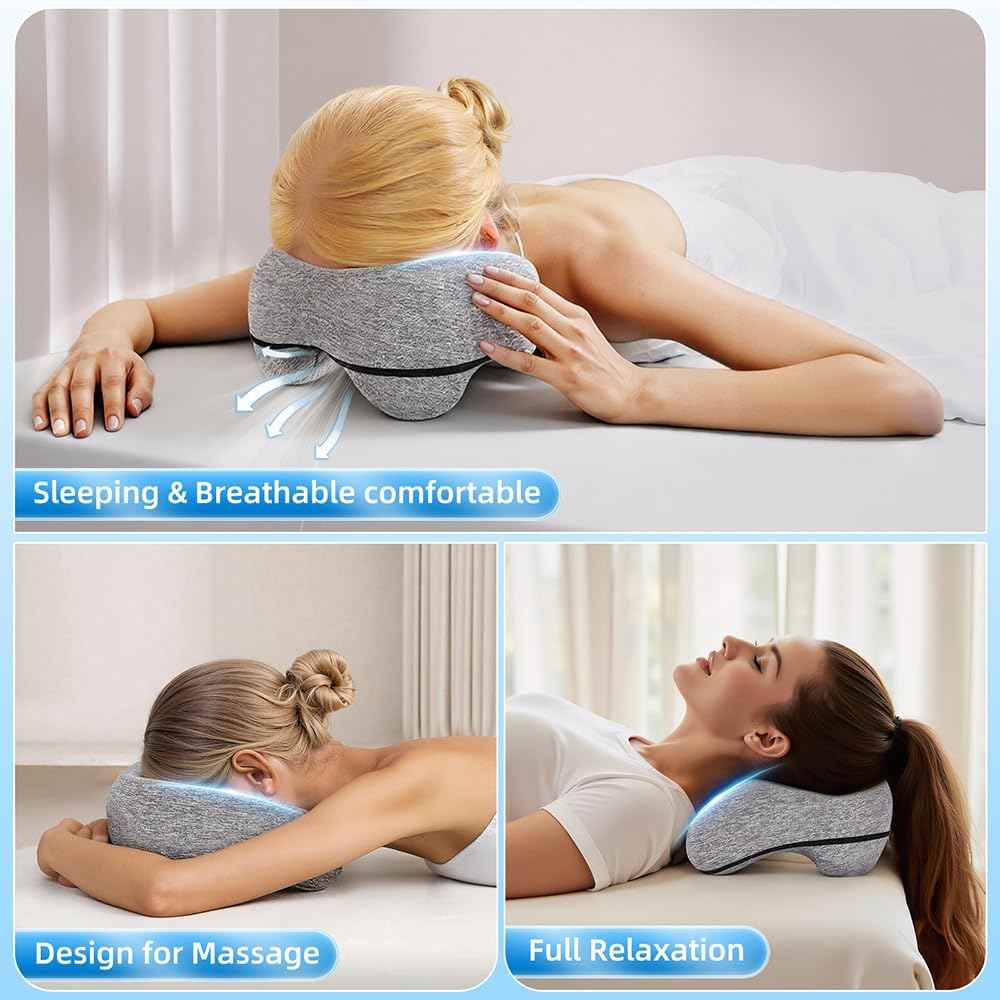 YOSHIKO Massage Table Face Pillow Face Down Pillows for Bed, Massage Headrest for Face Down Sleepers, Eye Surgery Recovery, Spa Pillow for Massage Table with Breathable Design, Removable Cover Grey