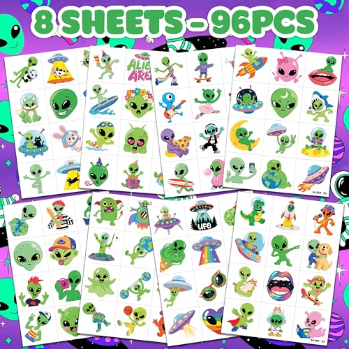 96 PCS Alien Temporary Tattoos for Kids | Space Party Favors
