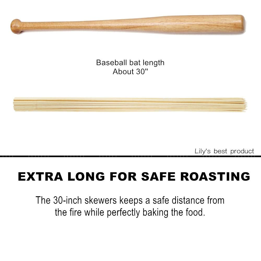 HOPELF 30" Natural Bamboo Skewers Sticks for Marshmallows，S'Mores，BBQ，Kabob，Grilling，Barbecue，Roasting，Camping.More Size Choices 6"/8"/10"/12"/14"/36"(100 PCS)