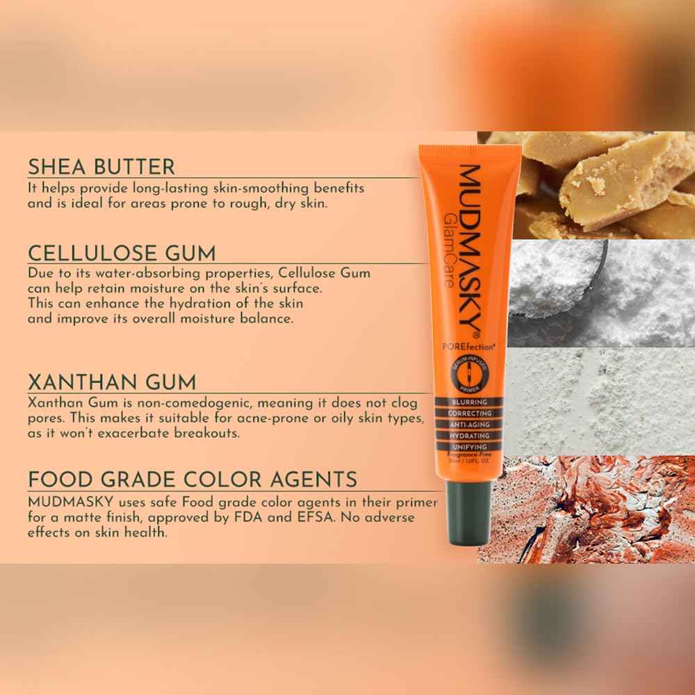 Mudmasky GlamCare POREfection Serum-Infused Primer - 30ml - Minimizes Pores Instantly - Hydrating Makeup Base - Nourishing Skin Care - Flawless Beauty with Long-Lasting Smooth Finish - Made in France