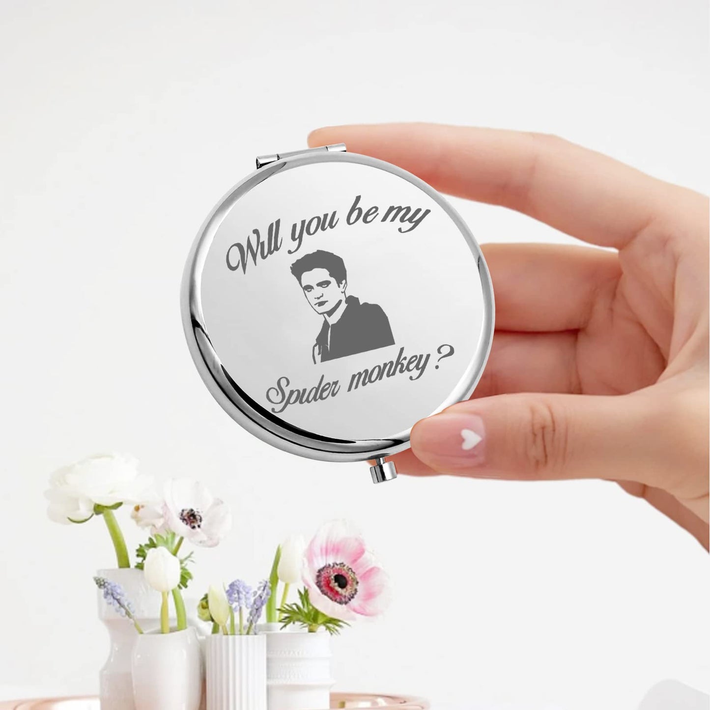 KEYCHIN Twilight Movie Pocket Mirror Twilight Edward and Bella Fans Gifts Will You Be My Spider Monkey Compact Mirror for Women Girls Teenager (Spider monkey-S)