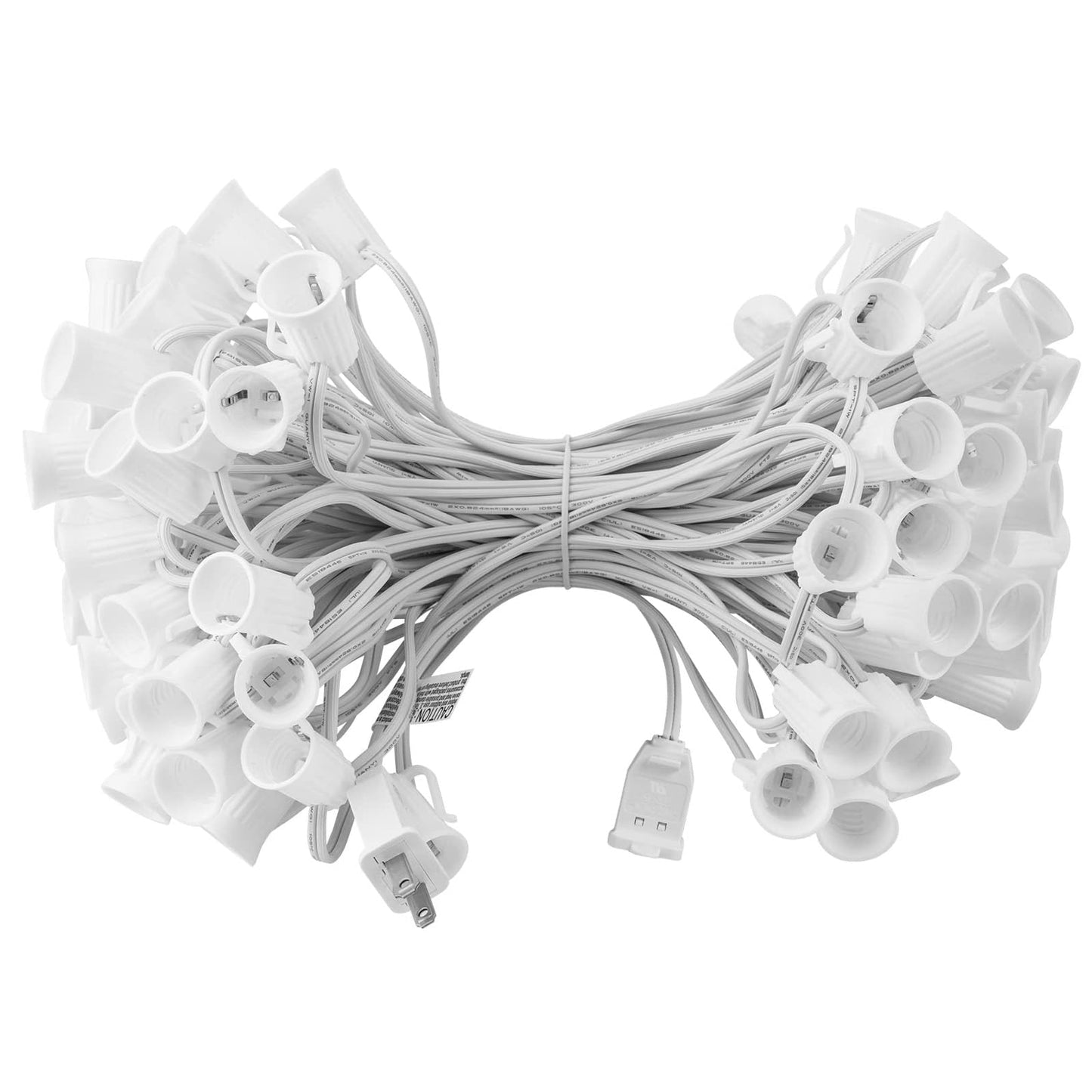 C9 Light Strand 50 FT for E17-12 Spacing, Outdoor String Light Christmas Stringer with 50 Sockets for Patio, Connectable, White Wire