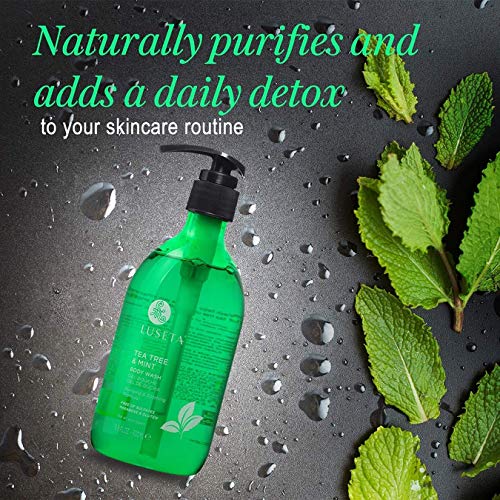 Luseta Tea Tree Oil Body Wash with Mint 33.8oz, Best Body Wash for Sensitive Skin, Sulfate free, Helps Body Odor, Athlete's Foot, Jock Itch, Ringworm, Skin Irritations, Shower Gel for Women