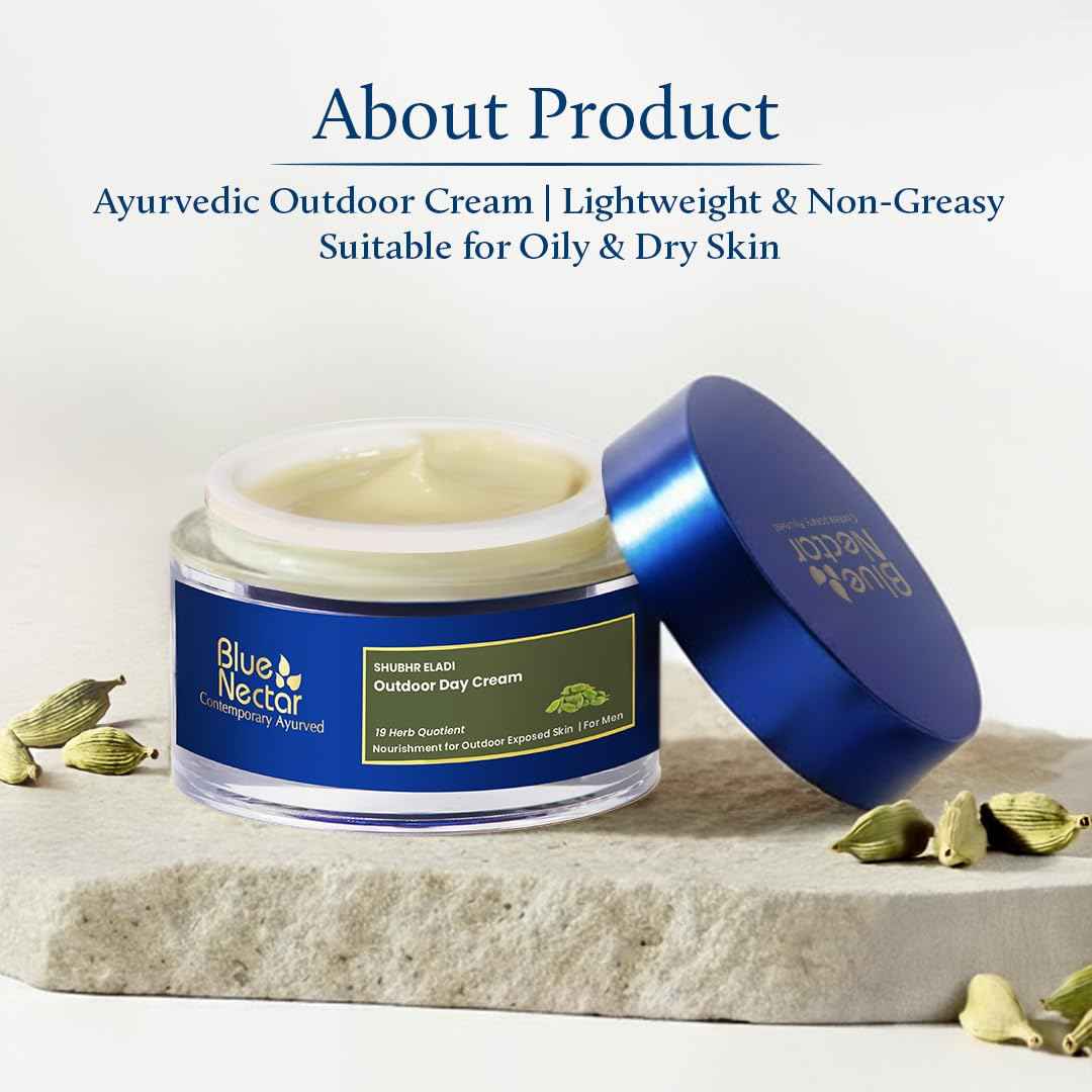 Blue Nectar Brightening Day Cream for Men Daily Use with SPF 30 | Sunscreen for Oily Skin & Dry Skin, Natural Skin Brightening Cream with Eladi(19 Herbs, 1.7 Oz)