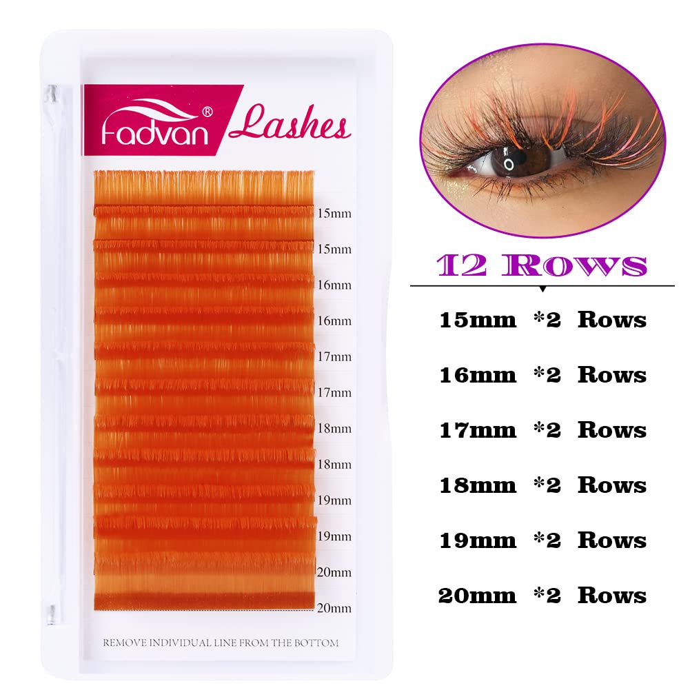 Volume Lash Extensions C Curl 0.07 Mixed Tray 15-20mm Color Lashes Extensions Orange Eyelash Extensions Easy Fan 3D-10D Rapid Blooming Lashes by FADVAN (Orange-C, 15-20mm)