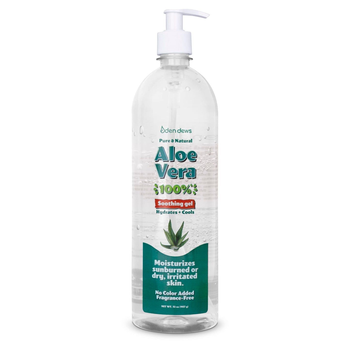 Eden Dews Aloe Vera Gel for Skin- 100% Pure & Natural Organic, Moisturizing, Face Skin & Hair Care, Sun Burn Relief, Hydrating & Soothing for Dry Skin, Made in USA, Unscented, 32 oz (Pack of 2)