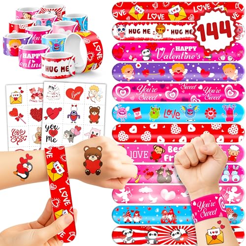 Valentine Party Favors Bundle - 72 Tattoos & 72 Slap Bracelets
