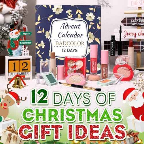 Advent Calendar 2025, 12 Days Christmas Countdown Calendar - Individually Boxed Makeup Gift Set, Xmas Beauty & Cosmetics Surprise Full Makeup Kit for Women Teen Girls