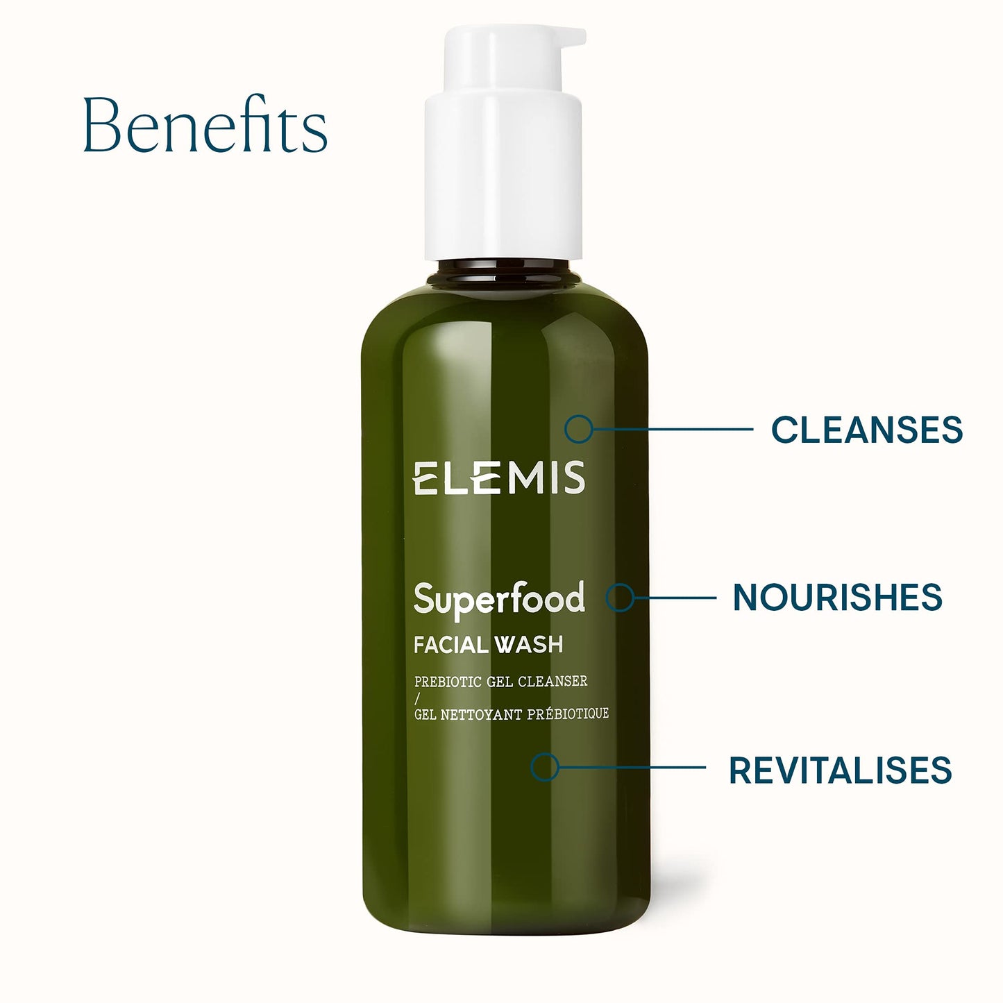 ELEMIS Superfood Facial Wash | Revitalizing Daily Prebiotic Gel Wash Gently Cleanses, Nourishes, and Balances Skin for a Fresh, Glowing Complexion, 6.7 Fl Oz (Pack of 1)