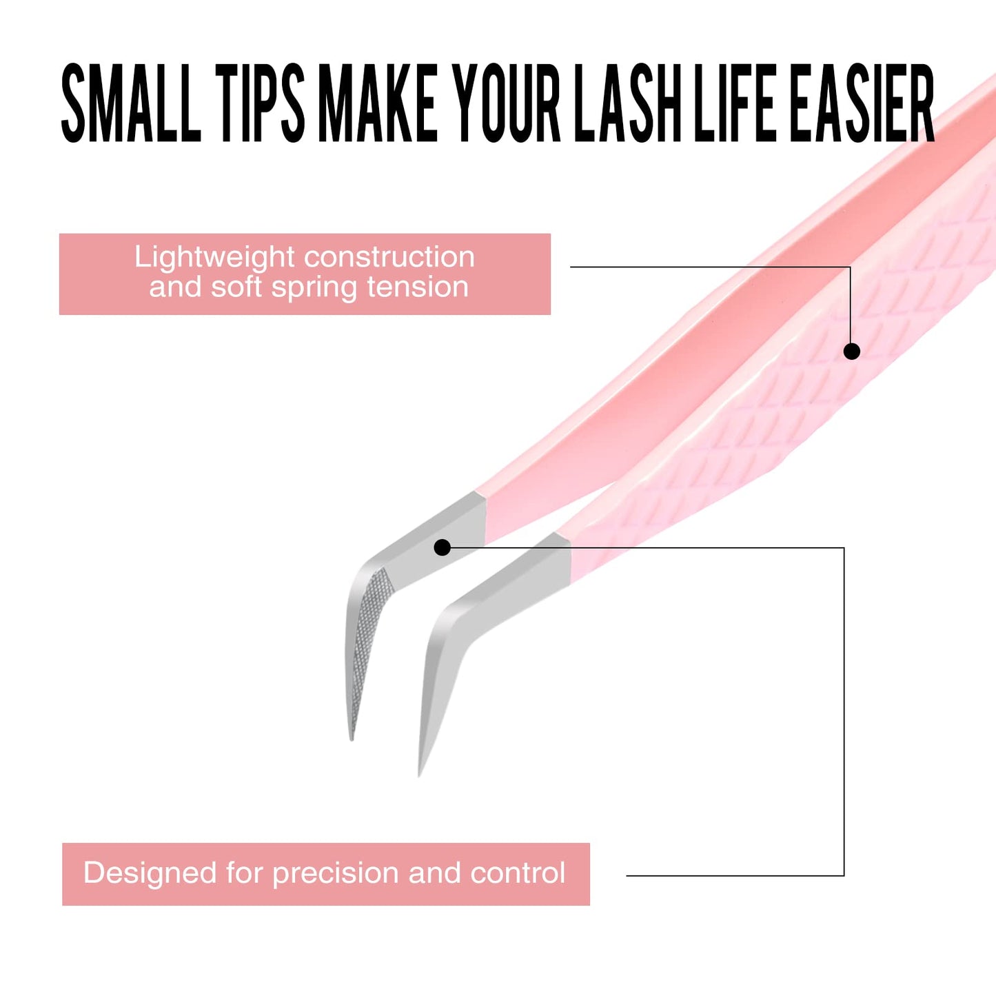 Fiber Tip Lash Tweezers for Eyelash Extensions, Professional 90 Degree Volume Tweezers for Lash Extension Suppliers, Best Pink Tweezers Precision Tool Set(90 Degree Volume)