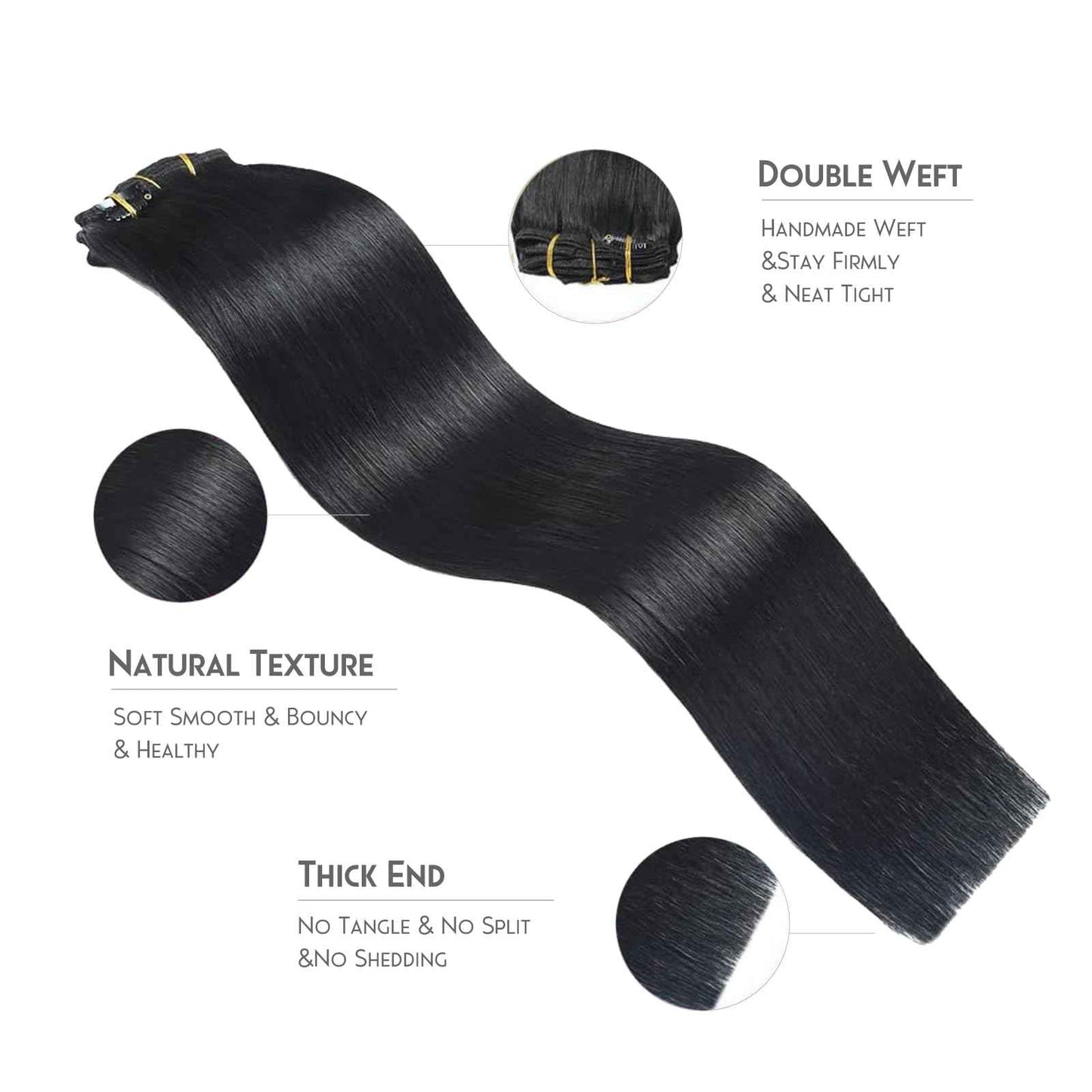 Clip in Hair Extensions Real Human Hair, Clip in 100% Brazilian Remy Human Hair Extension for Women, Double Weft 8pcs Per Set with 18 Clips