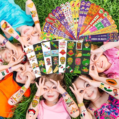 96 PCS Mexican Fiesta Party Favors ? 72 Glow & Regular Tattoos + 24 Slap Bracelets, Perfect for Cinco de Mayo, Birthdays & Cultural Celebrations