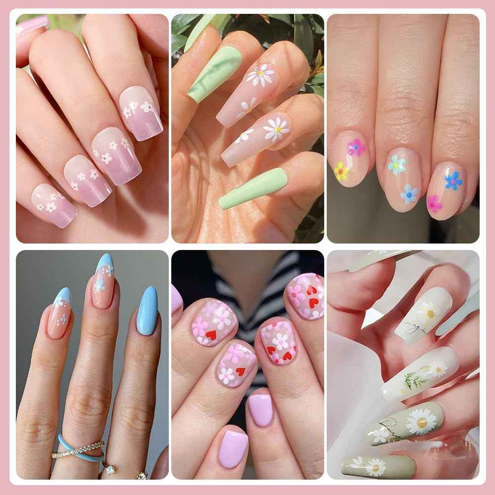 Flower Nail Art Stickers, Floral Daisy Nail Decals 3D Self-Adhesive Pink White Cute Daisy Small Flower Spring Summer Nail Design Manicure Tips Nail Decor Accessories for Women Girls(6Sheets)