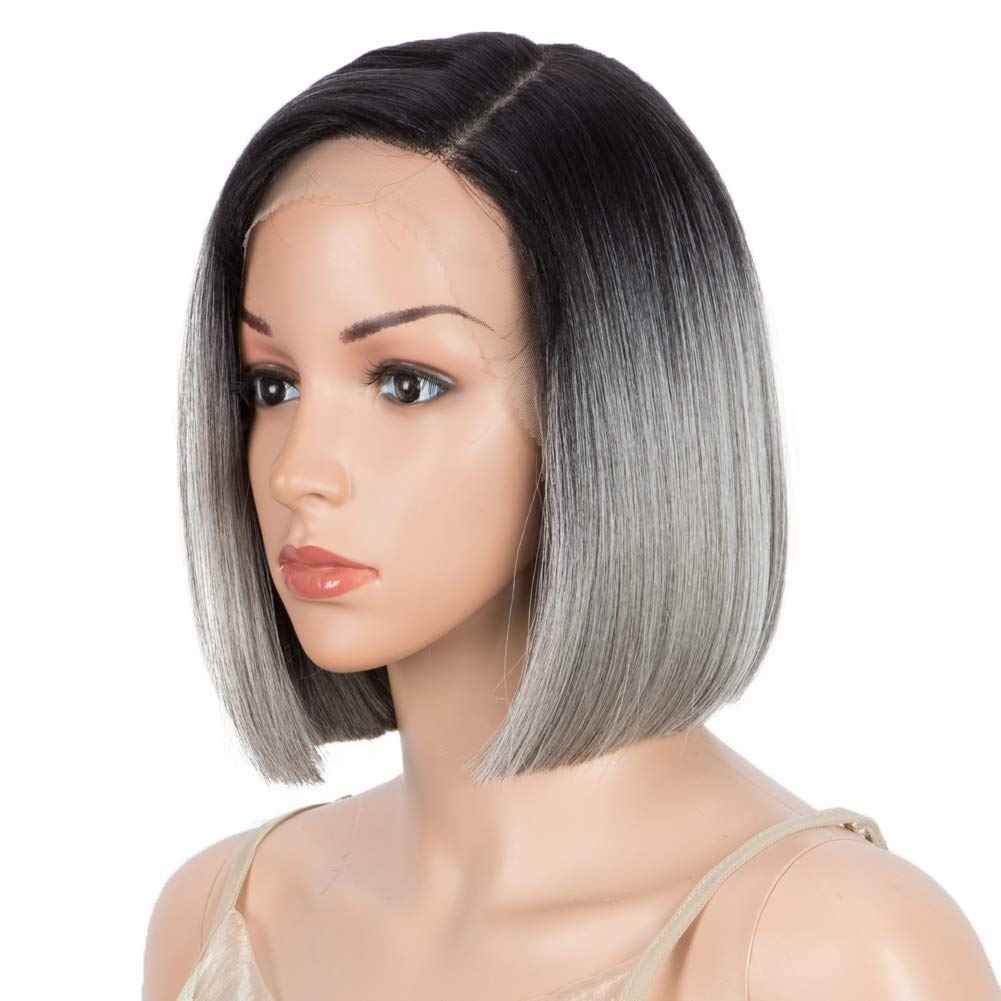 DÉBUT Lace Front Wigs for Black Women Bob Wigs for White Women Synthetic Wig 9.5" 120g Natural Straight Swiss Lace Heat Resistant Fibers Half Hand Tied (Simulated Scalp 9.5", Tt1B/56)