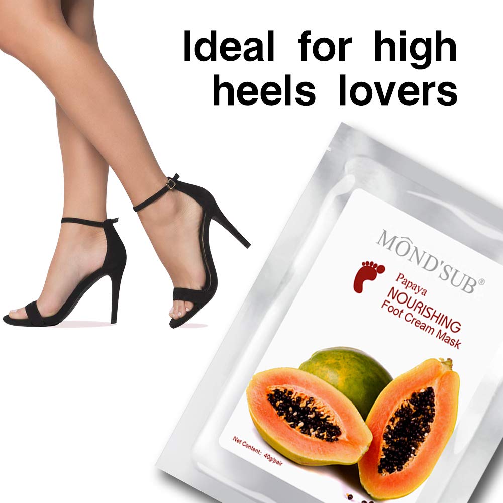 MOND'SUB [5 Value Pairs] Moisturizing Foot Mask - Professional Feet & Spa Quality Feet Treatment Socks for Cracked Heels and Dry Feet Skin - Deeply Repair with Natural Papaya Oil