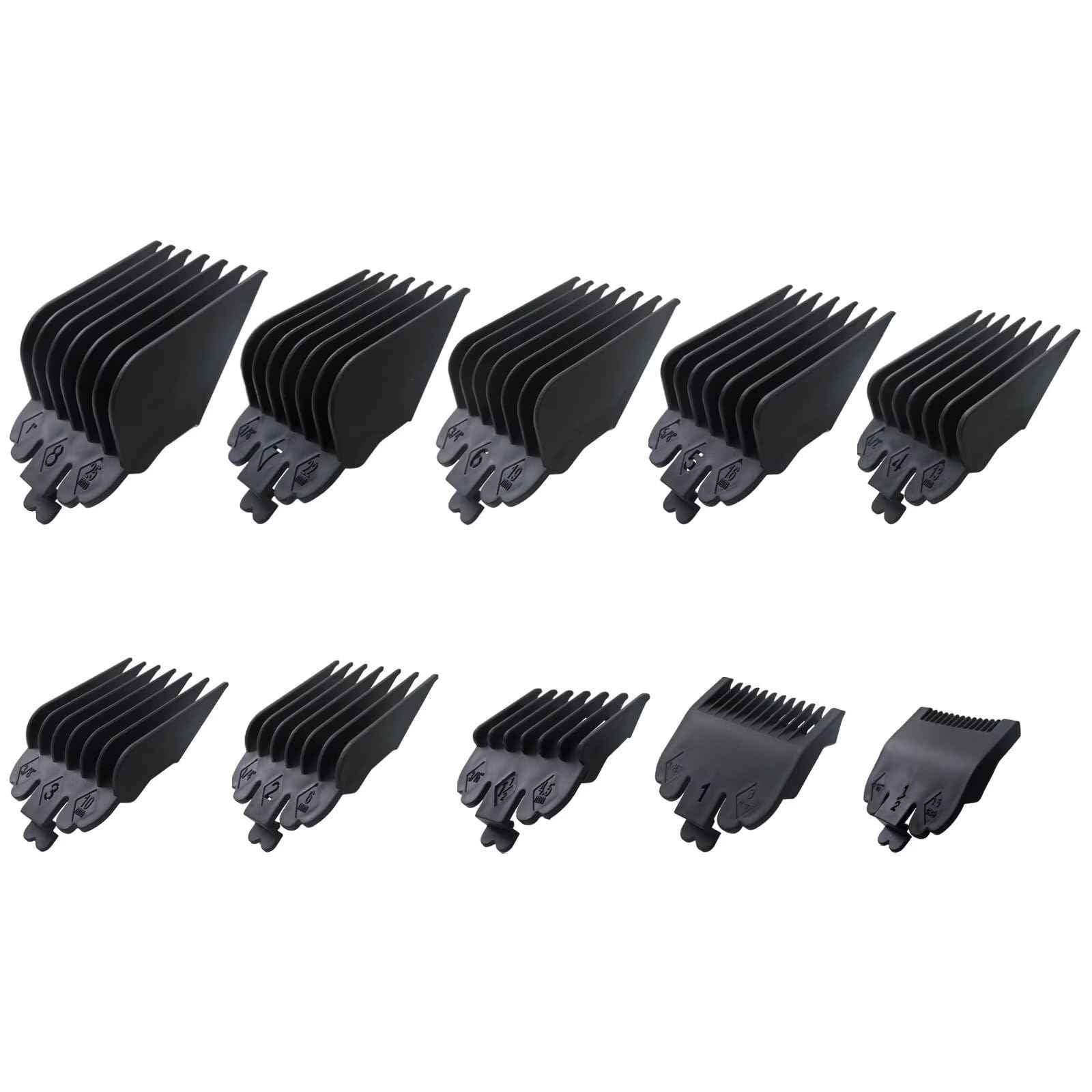 WELURE 10Pcs Clipper Guards Set Replacement for Limural K11S/ Novah HCL-001/ Surker K7S/K9C/K9S - 1/16" to 1" - Black