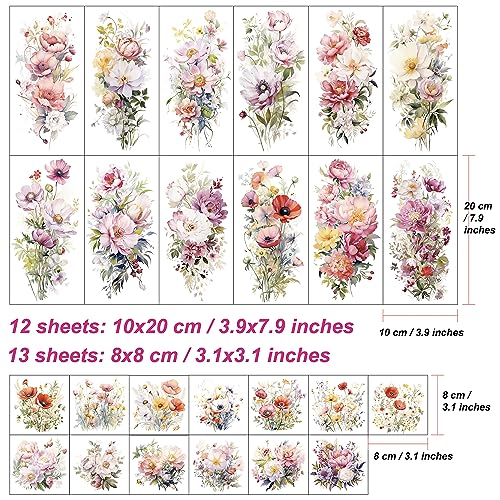 Watercolor Floral Temporary Tattoo Sleeves - 25 Sheets Kit
