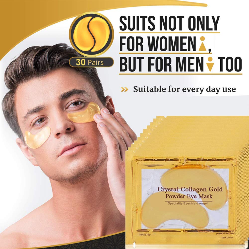 Under Eye Patches, 30 Pairs Gold Eye Mask, Eye Gel Pads With Collagen Treatment for Reducing Dark Circles, Lighten Wrinkles Anti-Aging Moisturizing, Fine Lines Eye Bags Puffiness for Women Men