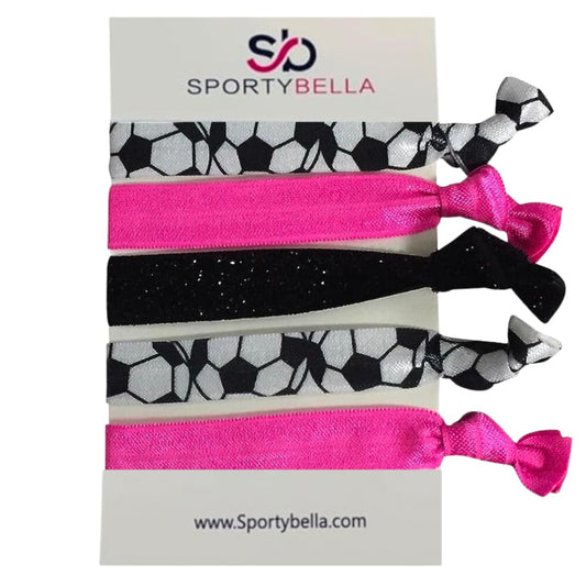 SportyBella Soccer Hair Ties- Girls Soccer Hair Accessories. No Crease Elastic Hair Ties. Soccer Gifts for Soccer Players. Elastic Hair Ties, 5pcs.