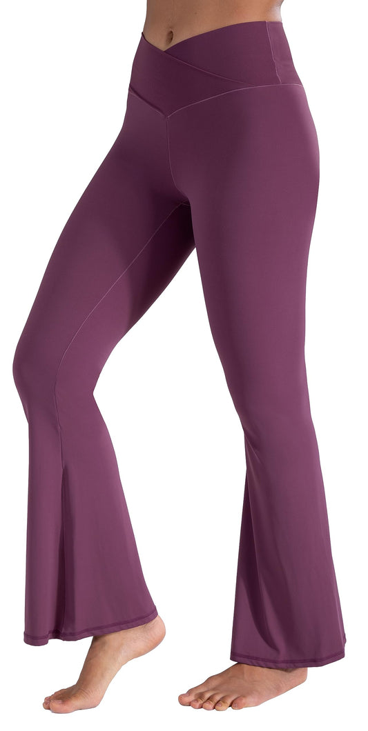 Sunzel Flare Leggings, Crossover Yoga Pants with Tummy Control, High-Waisted and Wide Leg, 30" Inseam, Burgendy X-Small