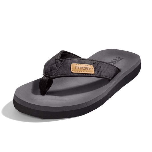 FITORY Men's Flip-Flops, Thongs Sandals Comfort Slippers for Beach Black Size 6