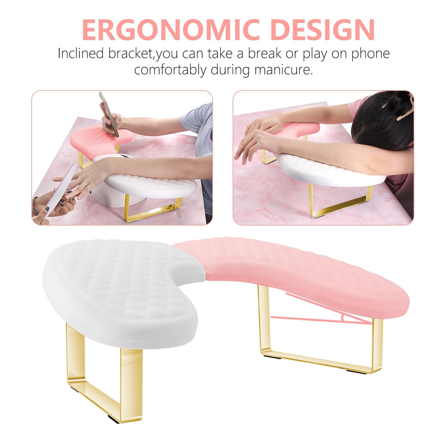 Nail Arm Rest,Soft Memory Foam U-shaped Nail Hand Rest Cushion for Acrylic Nails,Nail Arm Rest Stand with Inclined Legs,Anti-slip Bracket,Manicure Salon Home Nail Tech Use (Patchwork Color)