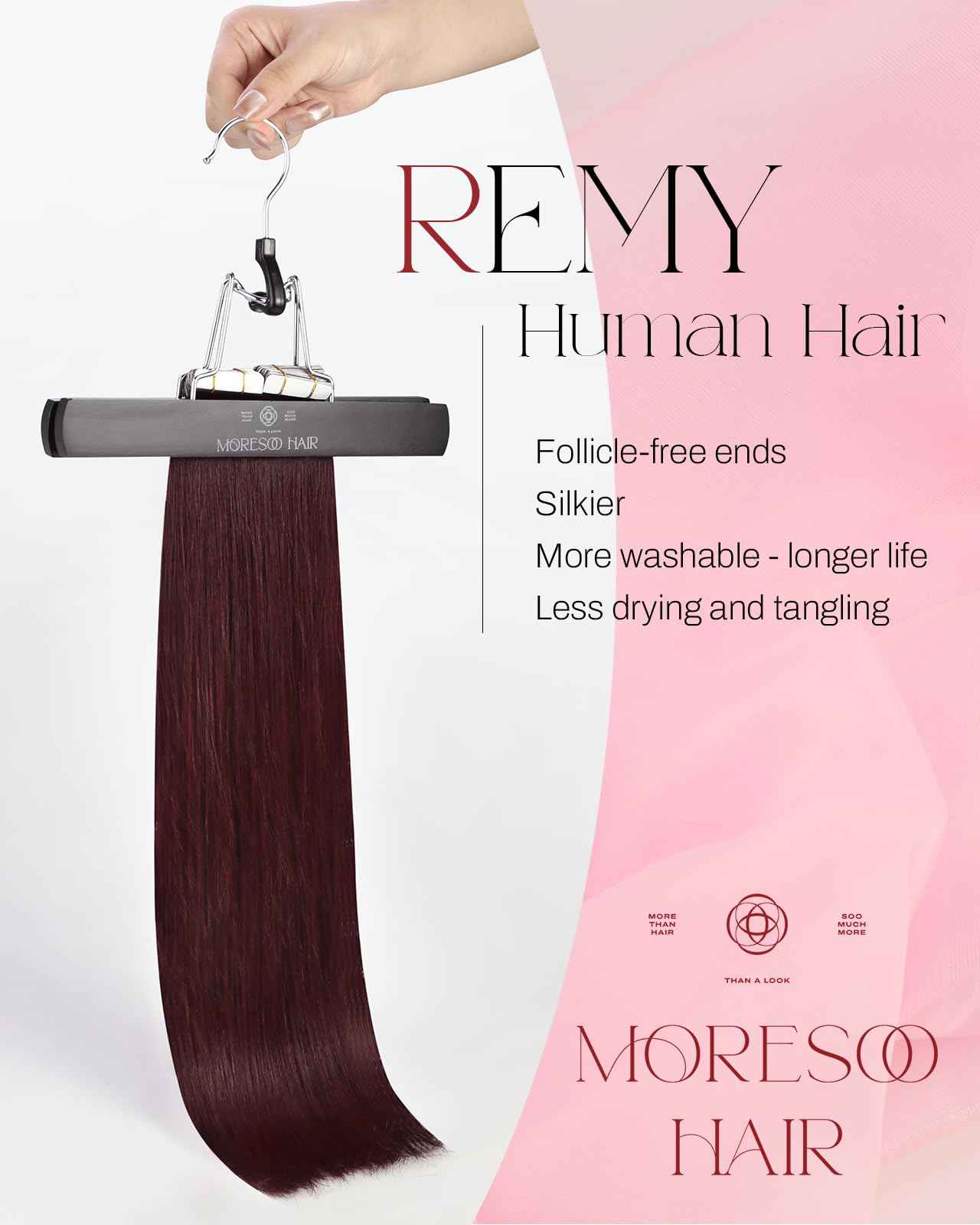 Moresoo Burgundy Tape in Hair Extensions Human Hair Invisible Tape in Extensions Real Hair Wine Red Extensions Glue in Human Hair Seamless Extensions Straight #99J 20pcs 40g 14 Inch