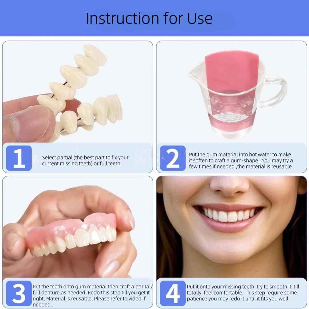 DIY Denture Temporary Veneers Kit for Women and Men, Upper and Lower Tooth Replacement Kit, Nature and Comfortable (1 Count (Pack of 1)