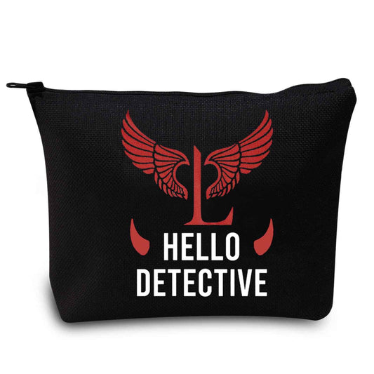 LEVLO Lucifer TV Show Cosmetic Make Up Bag Lucifer Morningstar Gift Hello Detective Lucifer Makeup Zipper Pouch Bag For Women Girls (Hello Detective Black)