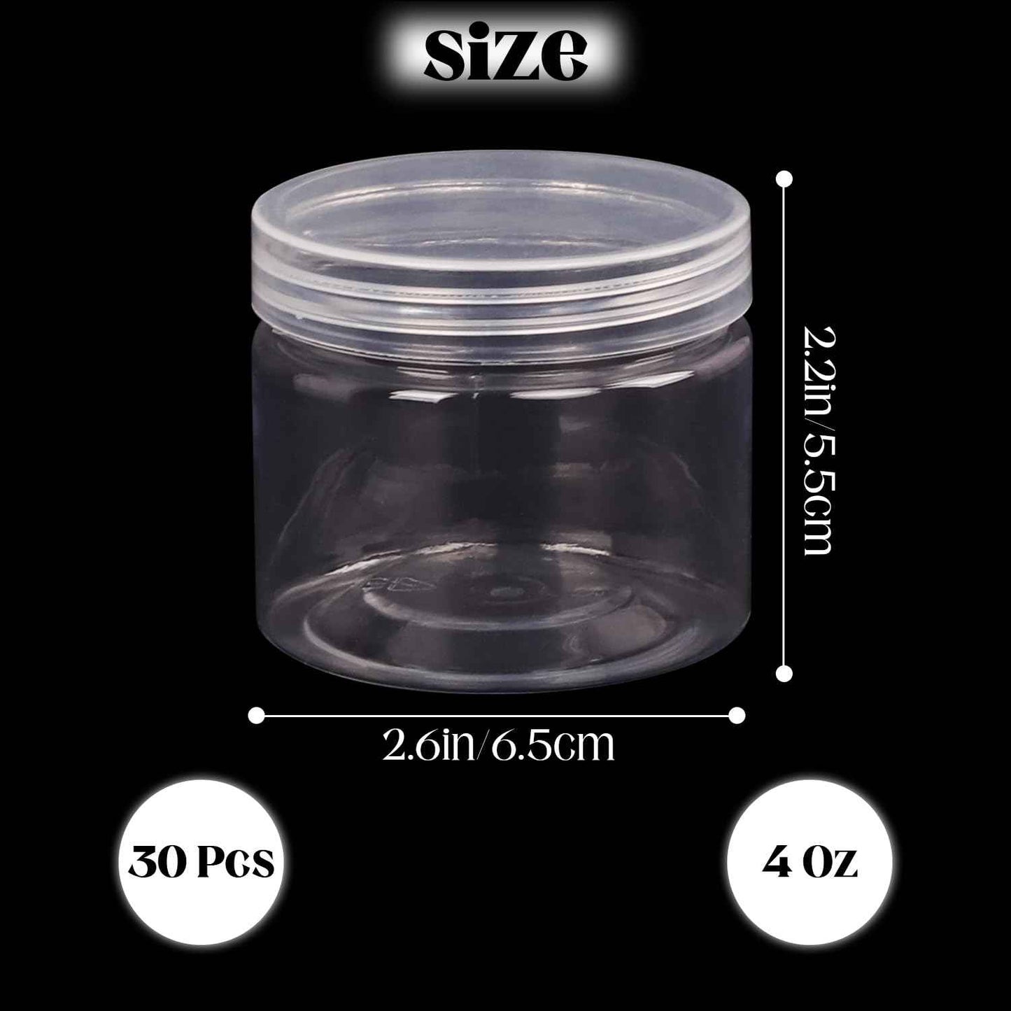 4oz Plastic Jars, 30 Pack Clear Slime Containers - Wide-Mouth Refillable Storage Jars for Cosmetics, Lotion & Food