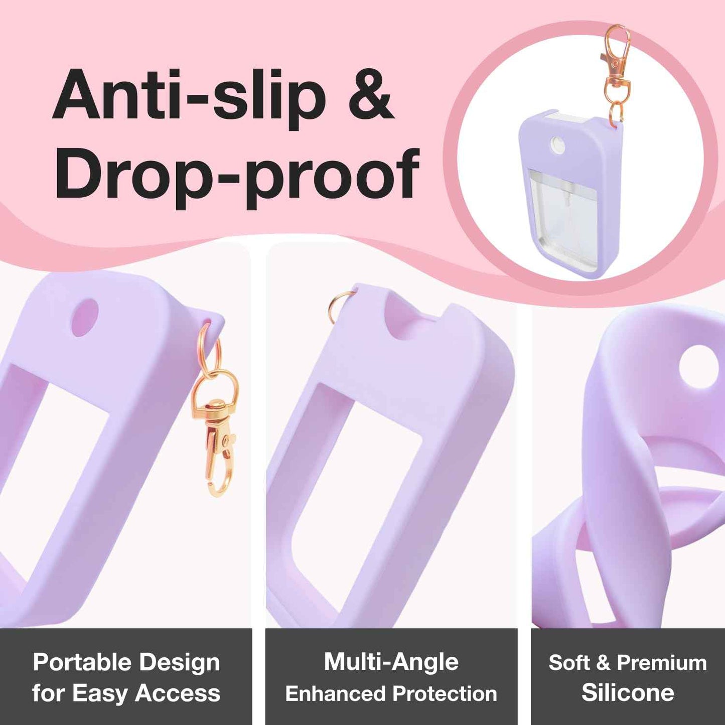 MILASONUS 5 PCS Soft Silicone Case for Touchland Power Mist (1FL. OZ./30 mL), Protective and Stylish Case with Keychain Compatible with Touchland Hand Sanitizer Spray (Orange/Red/Purple/Black/White)