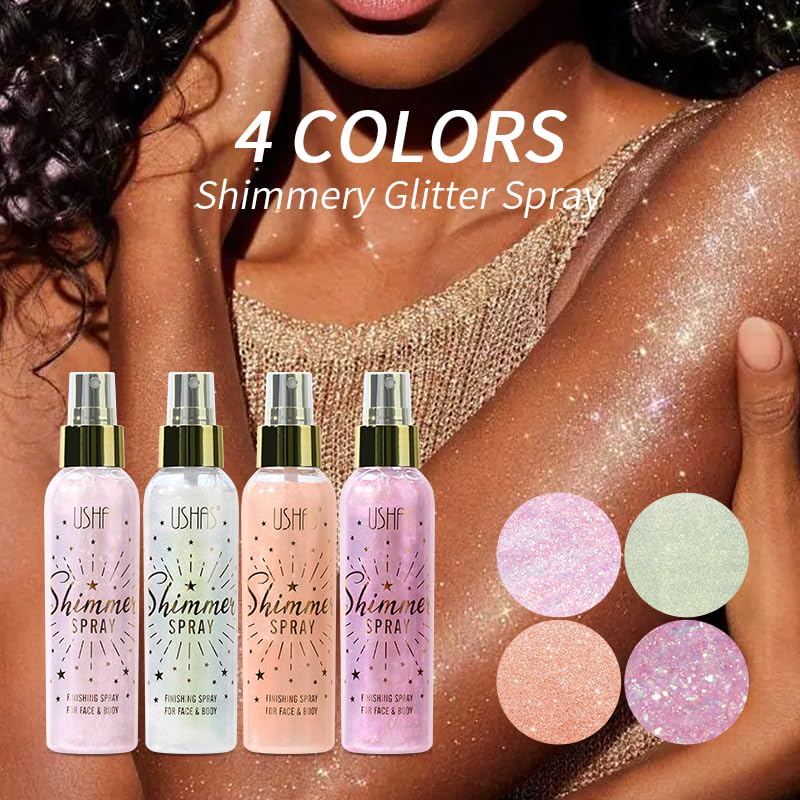 USHAS Body Glitter Spray 3.72oz - Shimmer Highlighter for Face & Body