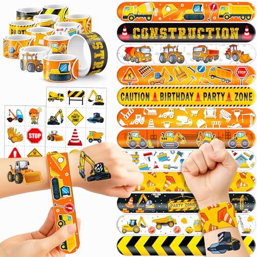 72PCS Construction Party Favors Set - Tattoos & Slap Bracelets