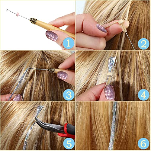 Hair Tinsel Kit with 18 Colors & Tools for Easy Hair Extensions
